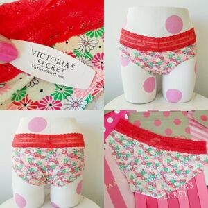 Victoria's Secret Vintage Cotton Lingerie Hiphugger Rainbow Floral Panty NWT Red